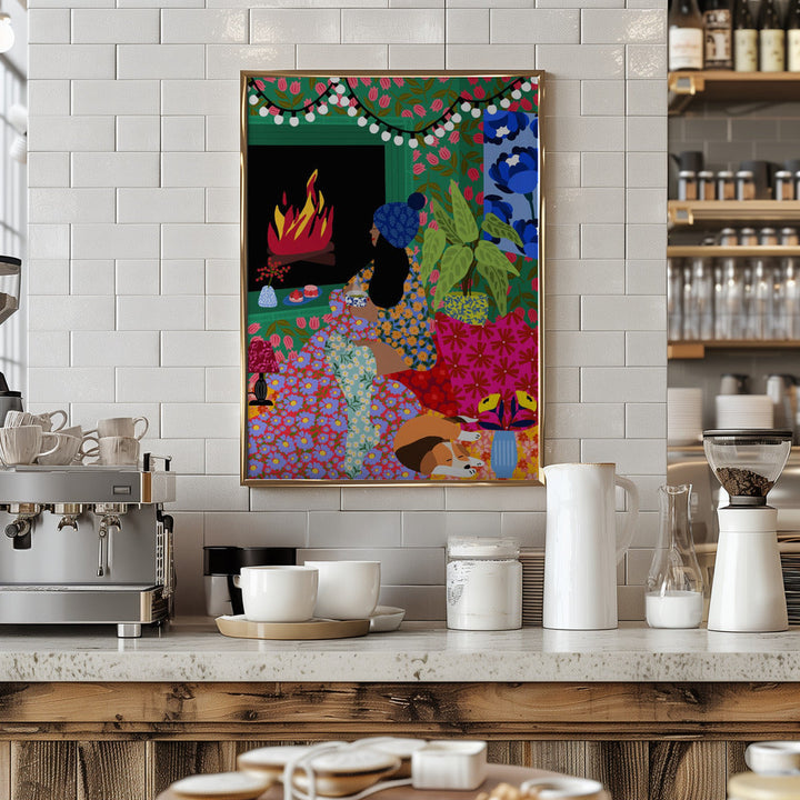 9933x14043 Din 104 Relaxing In Front of My Fireplace - Stretched Canvas, Poster or Fine Art Print I Heart Wall Art
