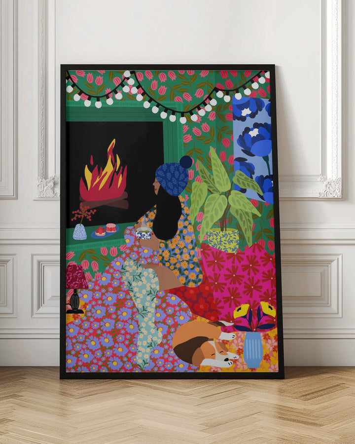 9933x14043 Din 104 Relaxing In Front of My Fireplace - Stretched Canvas, Poster or Fine Art Print I Heart Wall Art
