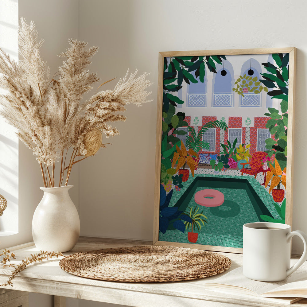 9933x14043 Din 131 Enjoying the Pool - Stretched Canvas, Poster or Fine Art Print I Heart Wall Art