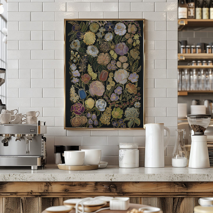 Ragni moody flowers in gold - Stretched Canvas, Poster or Fine Art Print I Heart Wall Art