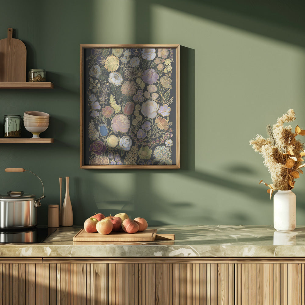 Ragni moody flowers in gold - Stretched Canvas, Poster or Fine Art Print I Heart Wall Art