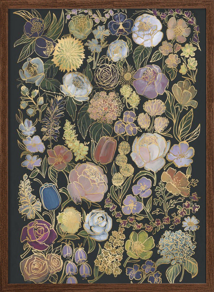 Ragni moody flowers in gold - Stretched Canvas, Poster or Fine Art Print I Heart Wall Art