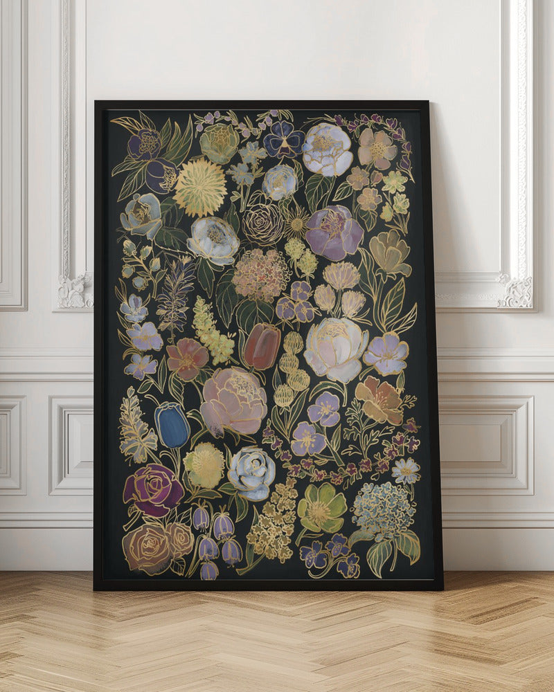 Ragni moody flowers in gold - Stretched Canvas, Poster or Fine Art Print I Heart Wall Art