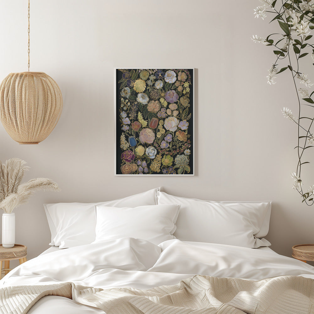 Ragni moody flowers in gold - Stretched Canvas, Poster or Fine Art Print I Heart Wall Art