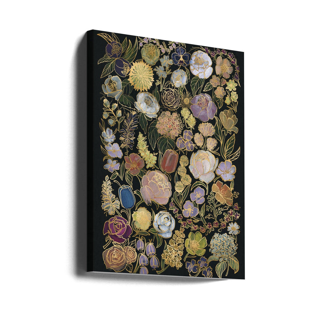 Ragni moody flowers in gold - Stretched Canvas, Poster or Fine Art Print I Heart Wall Art