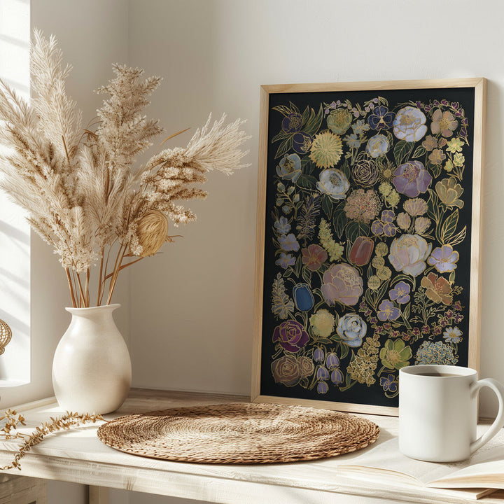 Ragni moody flowers in gold - Stretched Canvas, Poster or Fine Art Print I Heart Wall Art