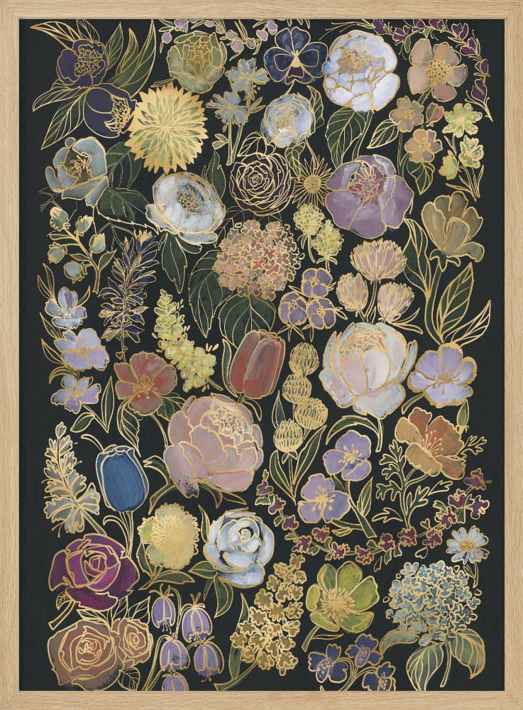 Ragni moody flowers in gold - Stretched Canvas, Poster or Fine Art Print I Heart Wall Art