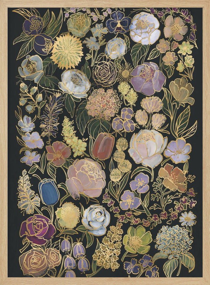 Ragni moody flowers in gold - Stretched Canvas, Poster or Fine Art Print I Heart Wall Art