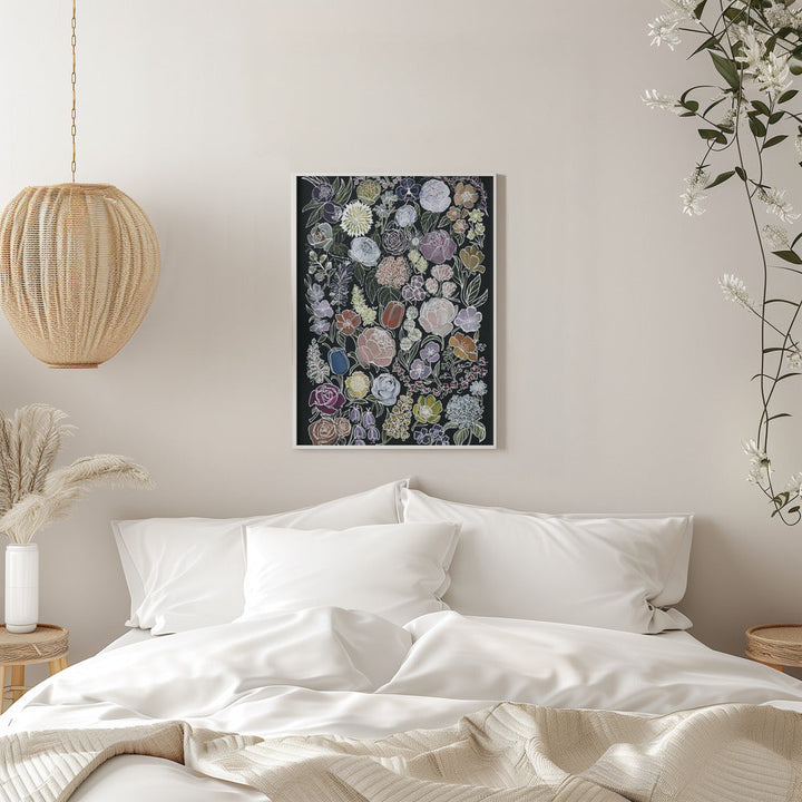 Ragni moody flowers in white - Stretched Canvas, Poster or Fine Art Print I Heart Wall Art