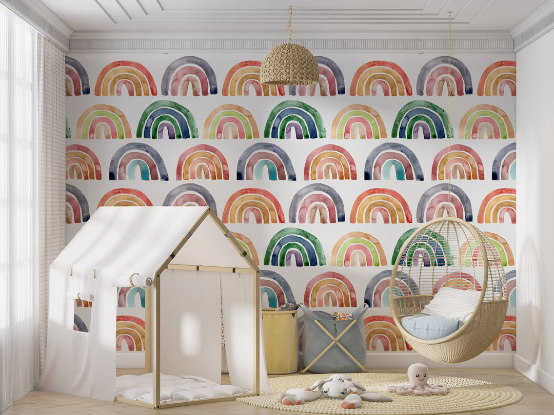 Rainbow Adventure - Watercolour Kids Nursery Wallpaper