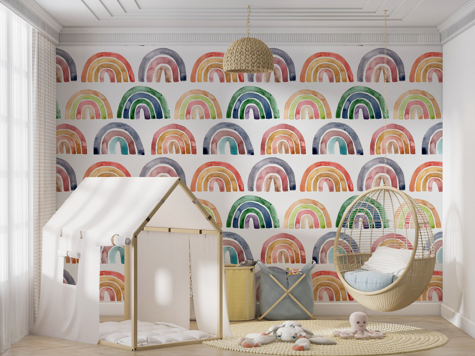 Rainbow Adventure - Watercolour Kids Nursery Wallpaper