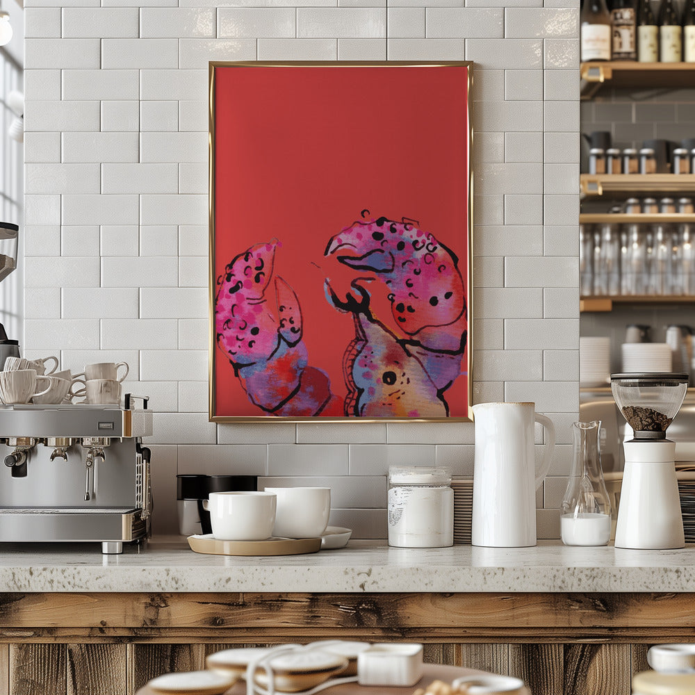 Rainbow Lobster On Red - Stretched Canvas, Poster or Fine Art Print I Heart Wall Art