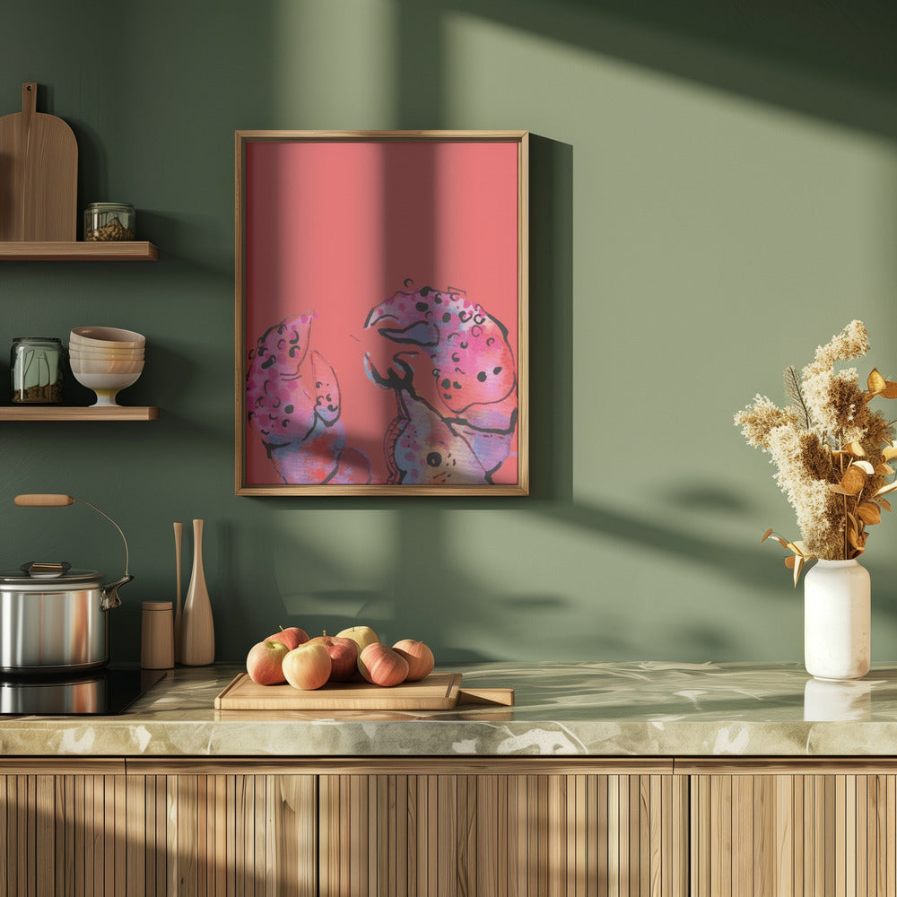 Rainbow Lobster On Red - Stretched Canvas, Poster or Fine Art Print I Heart Wall Art