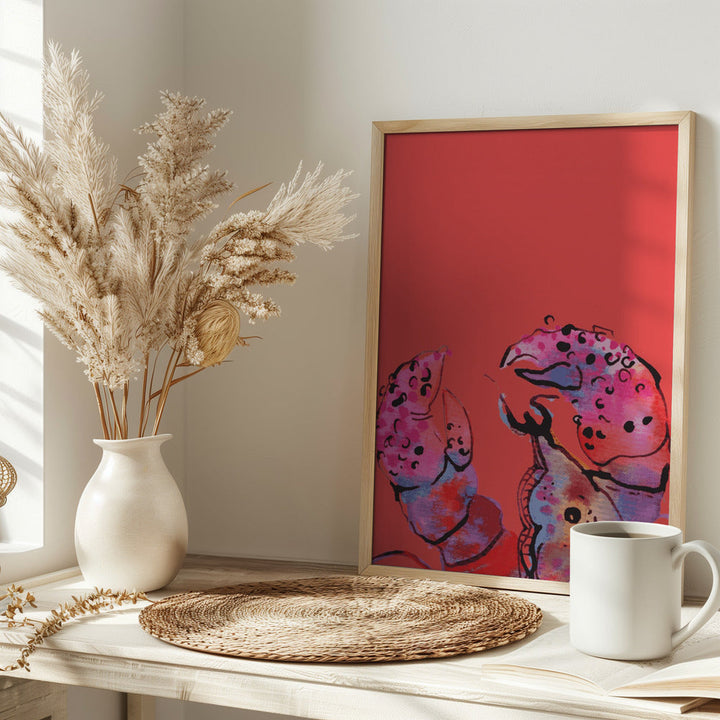 Rainbow Lobster On Red - Stretched Canvas, Poster or Fine Art Print I Heart Wall Art