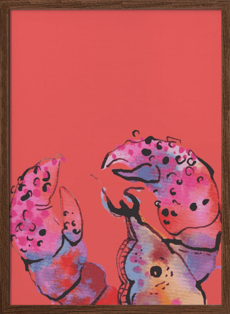Rainbow Lobster On Red - Stretched Canvas, Poster or Fine Art Print I Heart Wall Art