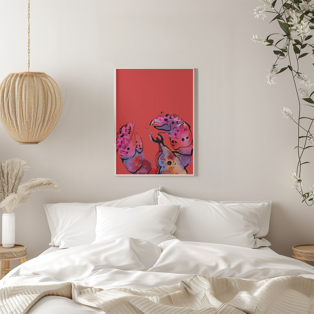 Rainbow Lobster On Red - Stretched Canvas, Poster or Fine Art Print I Heart Wall Art