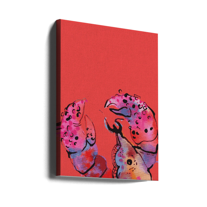 Rainbow Lobster On Red - Stretched Canvas, Poster or Fine Art Print I Heart Wall Art