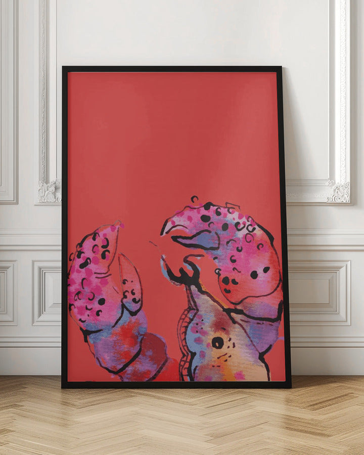 Rainbow Lobster On Red - Stretched Canvas, Poster or Fine Art Print I Heart Wall Art