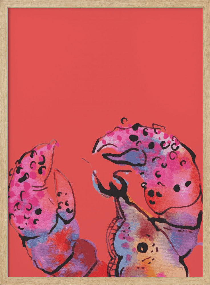 Rainbow Lobster On Red - Stretched Canvas, Poster or Fine Art Print I Heart Wall Art