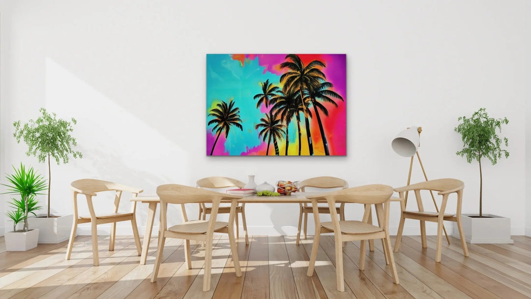 Rainbow Palms - Colourful Print of Palms Against A Colourful Sky I Heart Wall Art Australia 
