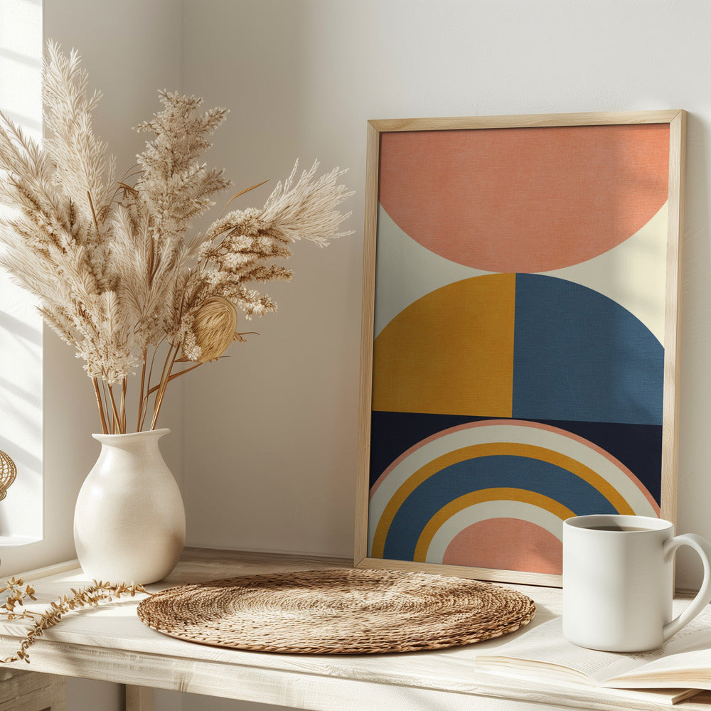 Rainbow Plus Shapes  Blue Mustard10 - Stretched Canvas, Poster or Fine Art Print I Heart Wall Art
