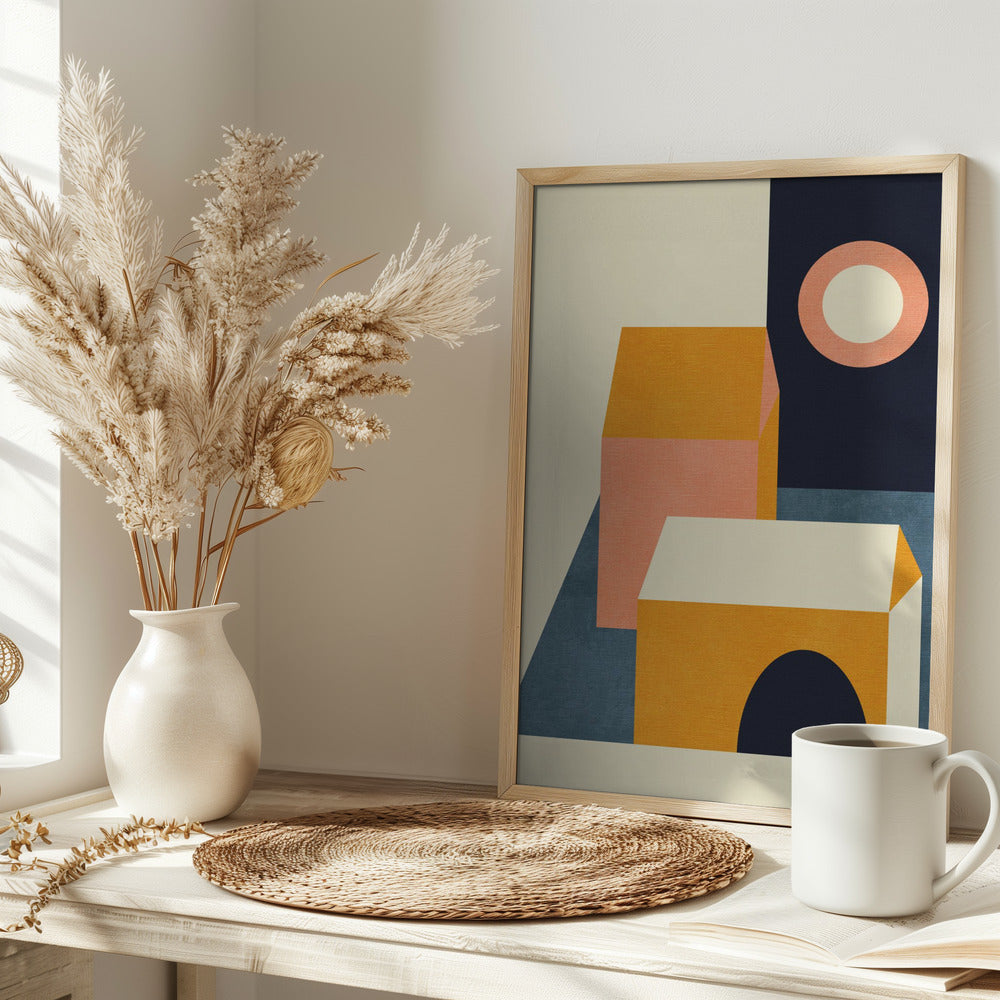 Rainbow Plus Shapes  Blue Mustard11 - Stretched Canvas, Poster or Fine Art Print I Heart Wall Art
