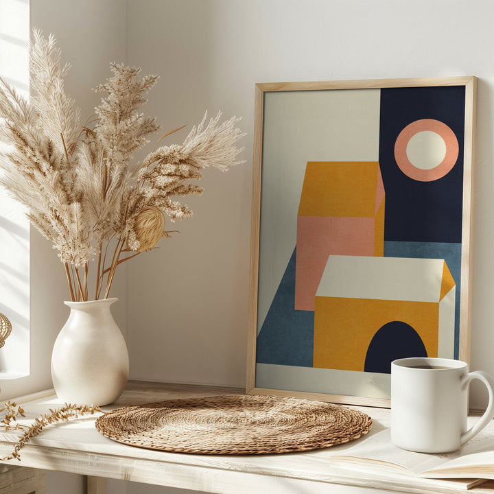 Rainbow Plus Shapes  Blue Mustard11 - Stretched Canvas, Poster or Fine Art Print I Heart Wall Art