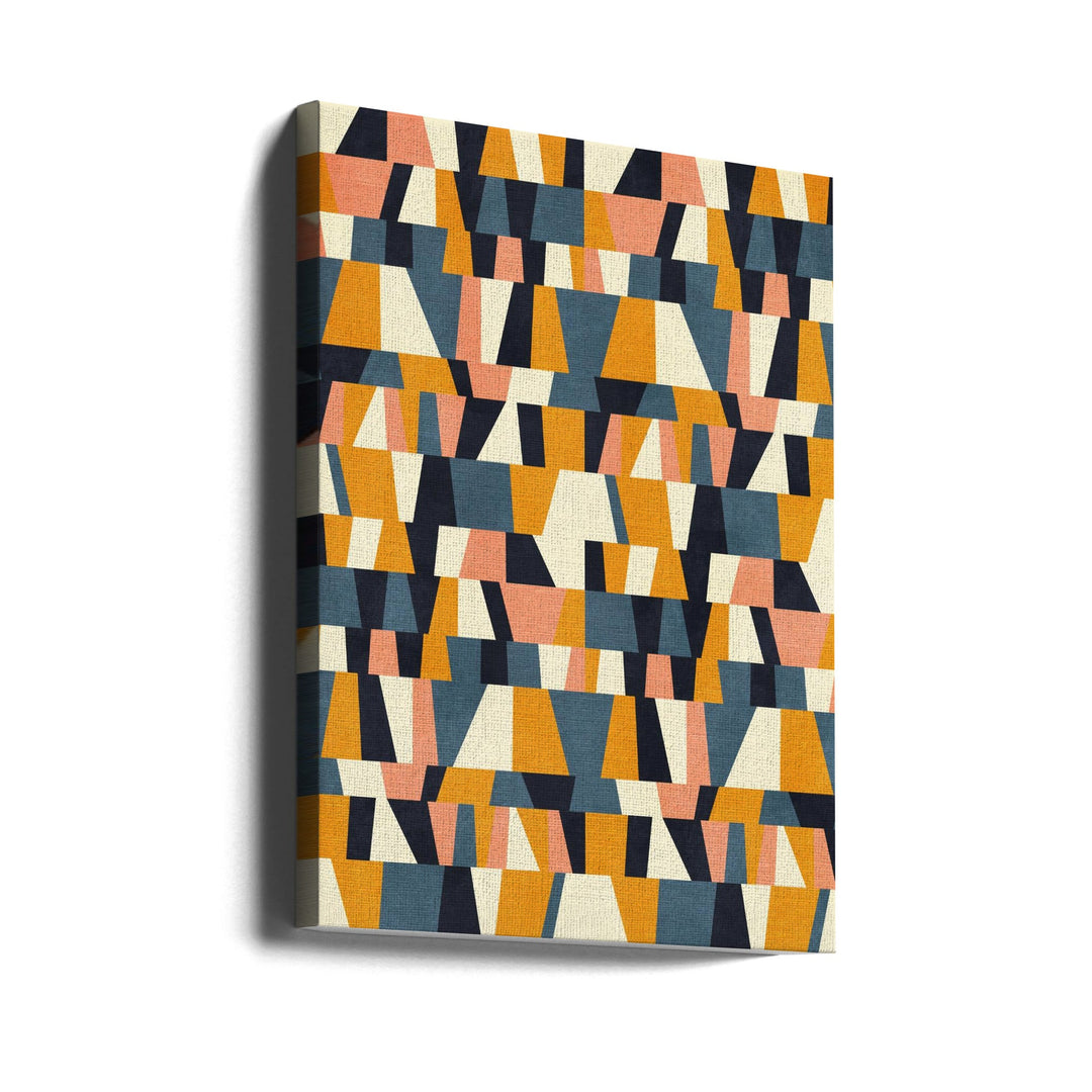 Rainbow Plus Shapes  Blue Mustard14 - Stretched Canvas, Poster or Fine Art Print I Heart Wall Art