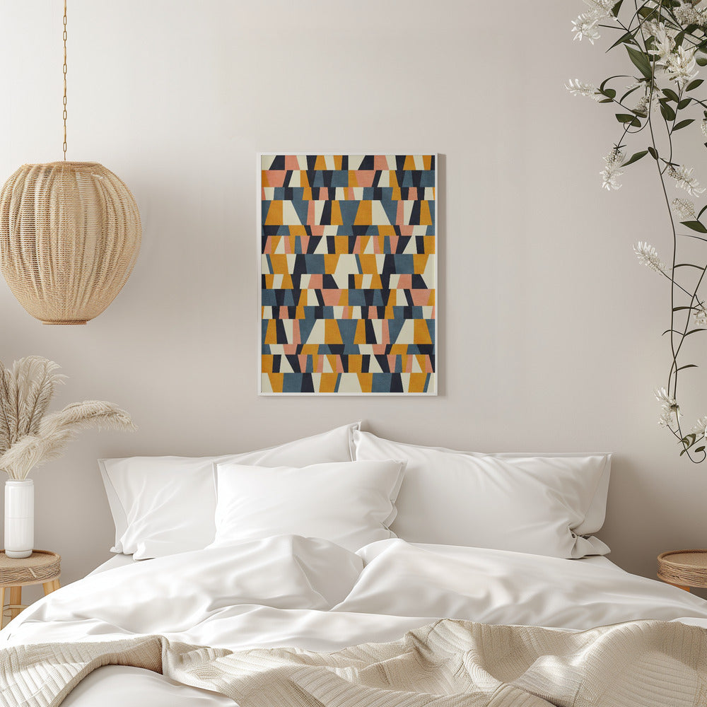 Rainbow Plus Shapes  Blue Mustard14 - Stretched Canvas, Poster or Fine Art Print I Heart Wall Art