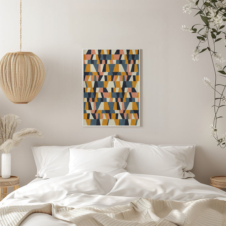 Rainbow Plus Shapes  Blue Mustard14 - Stretched Canvas, Poster or Fine Art Print I Heart Wall Art
