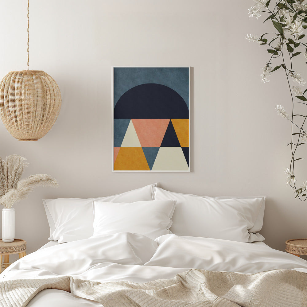 Rainbow Plus Shapes  Blue Mustard4 - Stretched Canvas, Poster or Fine Art Print I Heart Wall Art