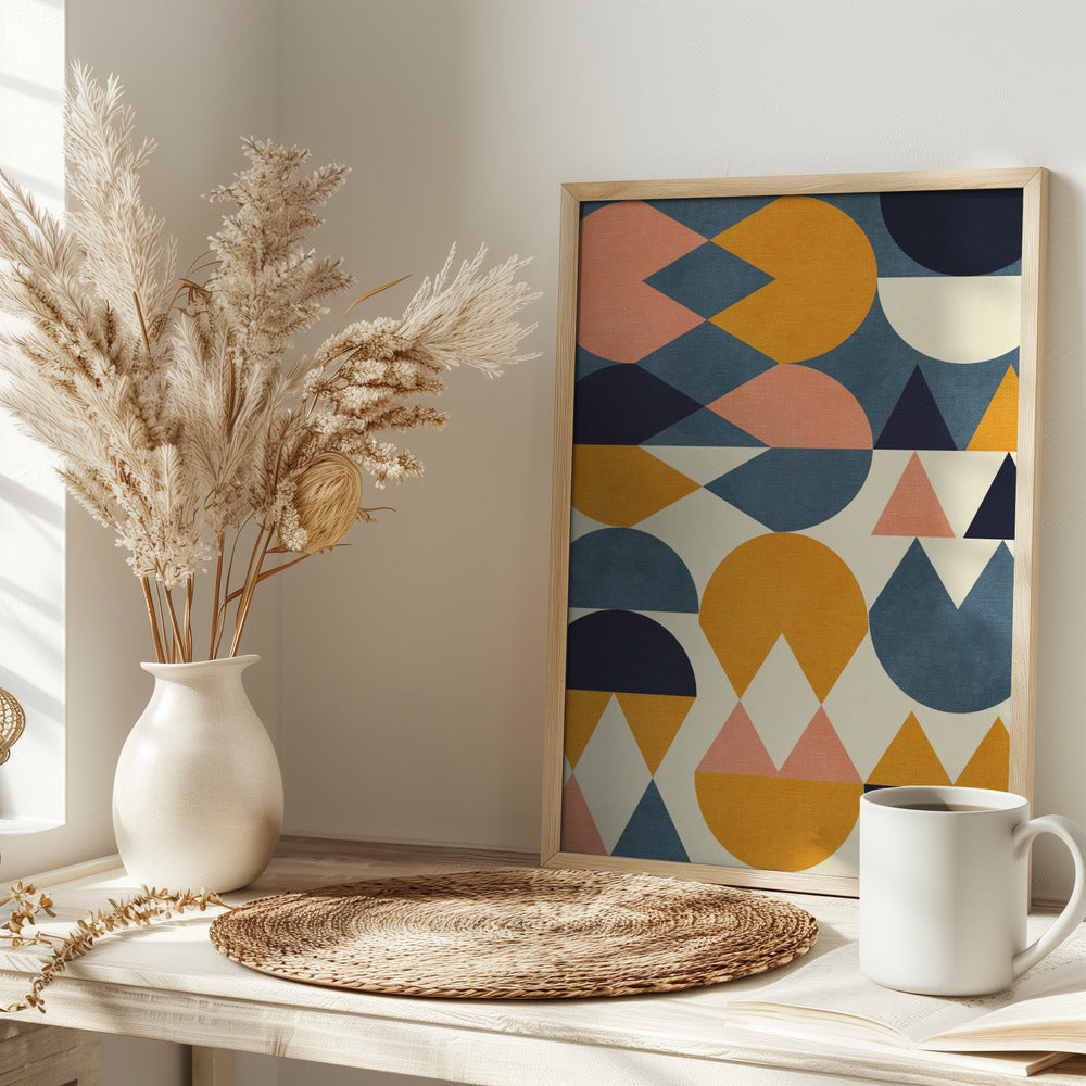 Rainbow Plus Shapes  Blue Mustard6 - Stretched Canvas, Poster or Fine Art Print I Heart Wall Art