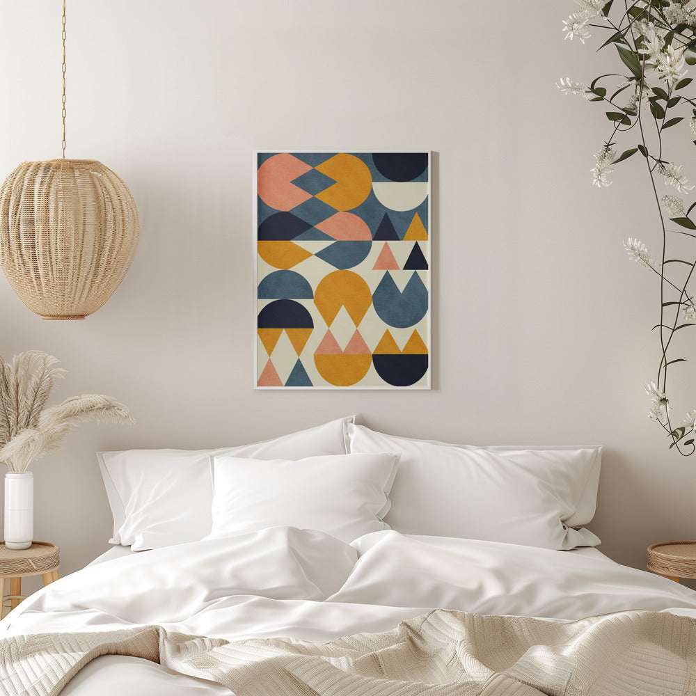 Rainbow Plus Shapes  Blue Mustard6 - Stretched Canvas, Poster or Fine Art Print I Heart Wall Art