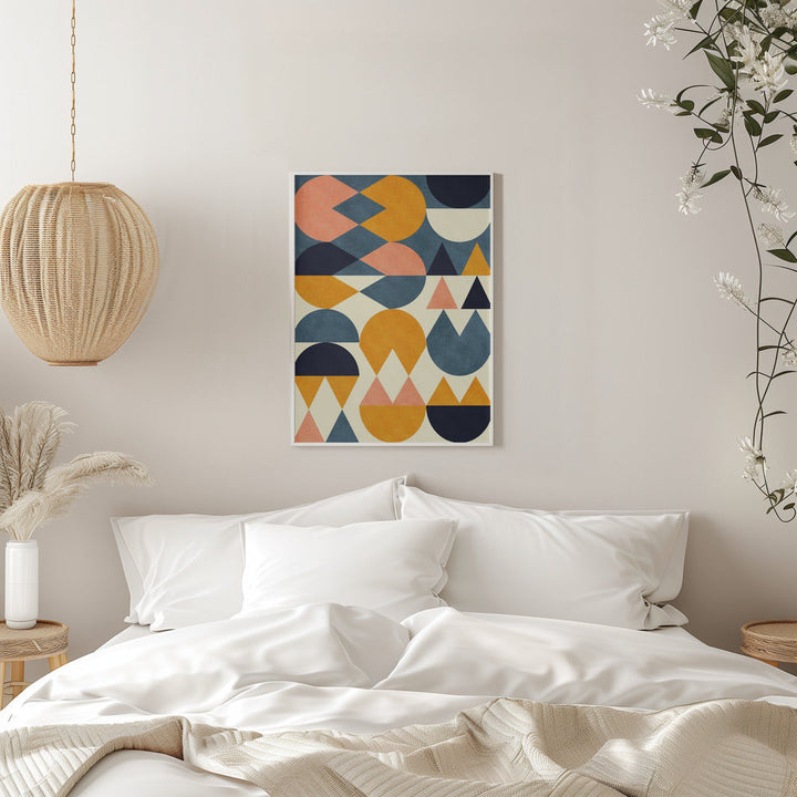 Rainbow Plus Shapes  Blue Mustard6 - Stretched Canvas, Poster or Fine Art Print I Heart Wall Art