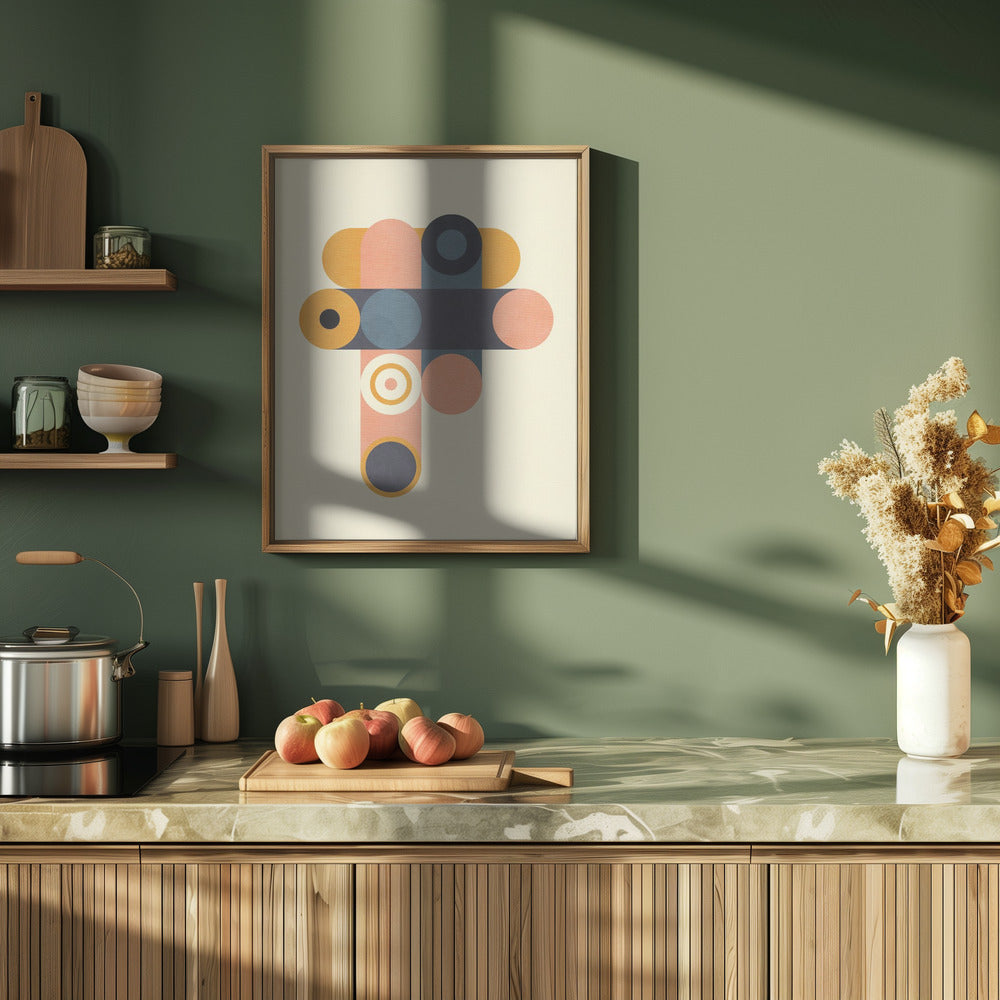 Rainbow Plus Shapes  Blue Mustard8 - Stretched Canvas, Poster or Fine Art Print I Heart Wall Art