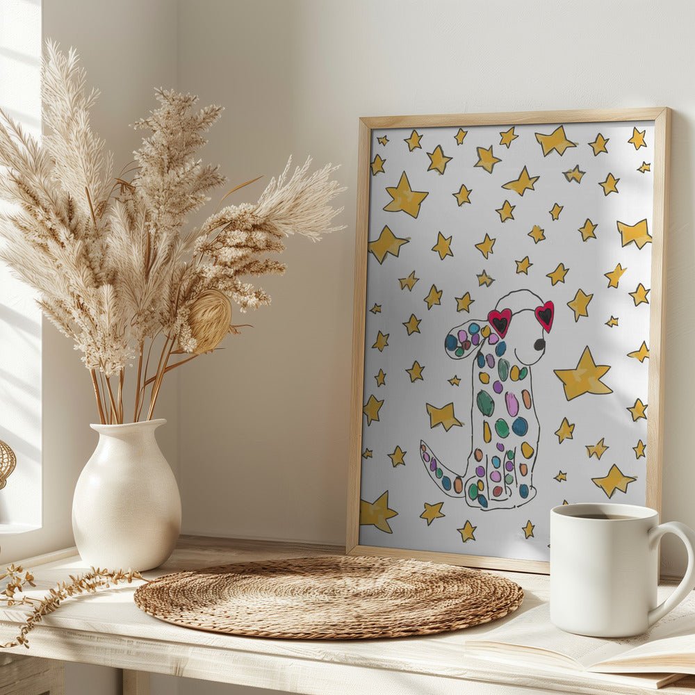 Rainbow Polkadot Dog - Stretched Canvas, Poster or Fine Art Print - I Heart Wall Art - Poster Print, Canvas Print or Framed Art Print