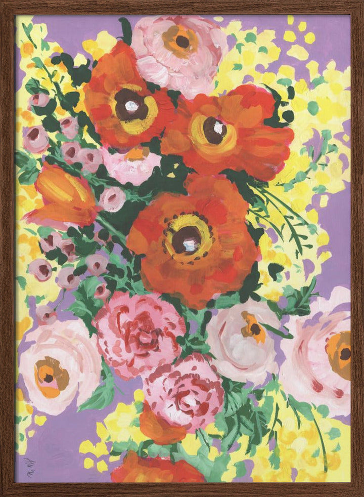 Red And Pink Bouquet On Violet - Stretched Canvas, Poster or Fine Art Print I Heart Wall Art