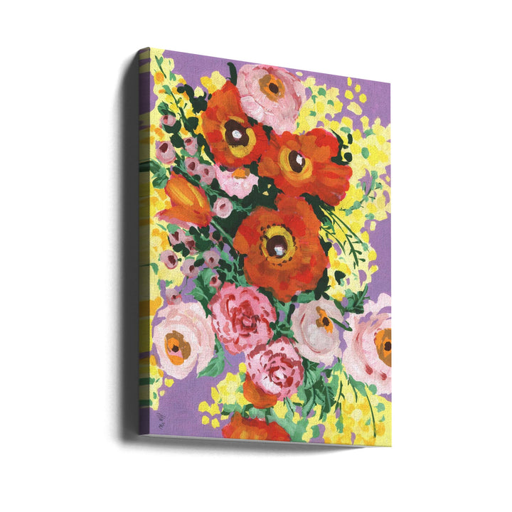 Red And Pink Bouquet On Violet - Stretched Canvas, Poster or Fine Art Print I Heart Wall Art