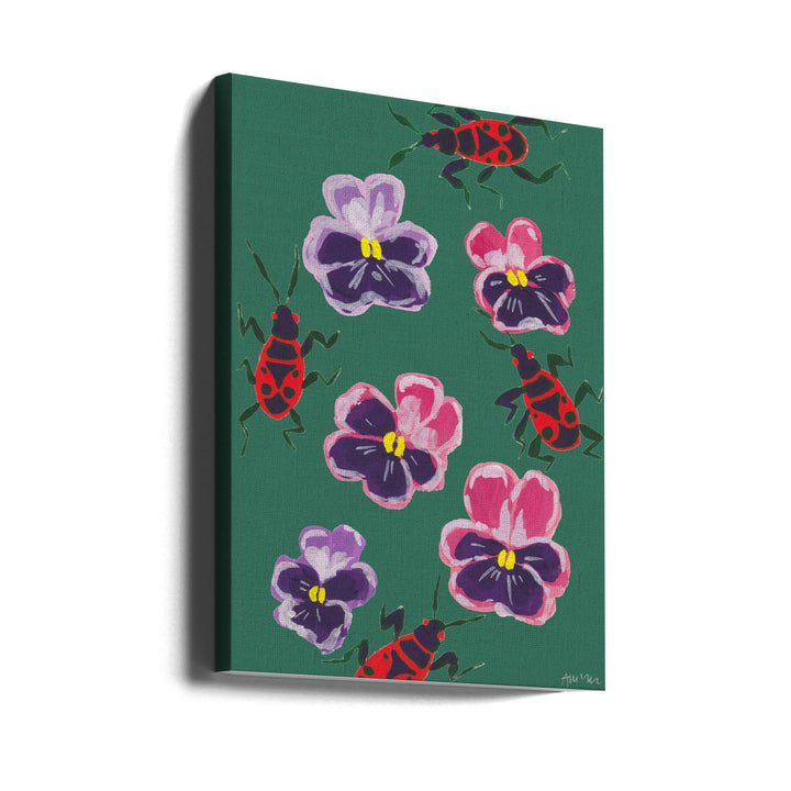 Red Bugs And Pansies - Stretched Canvas, Poster or Fine Art Print I Heart Wall Art