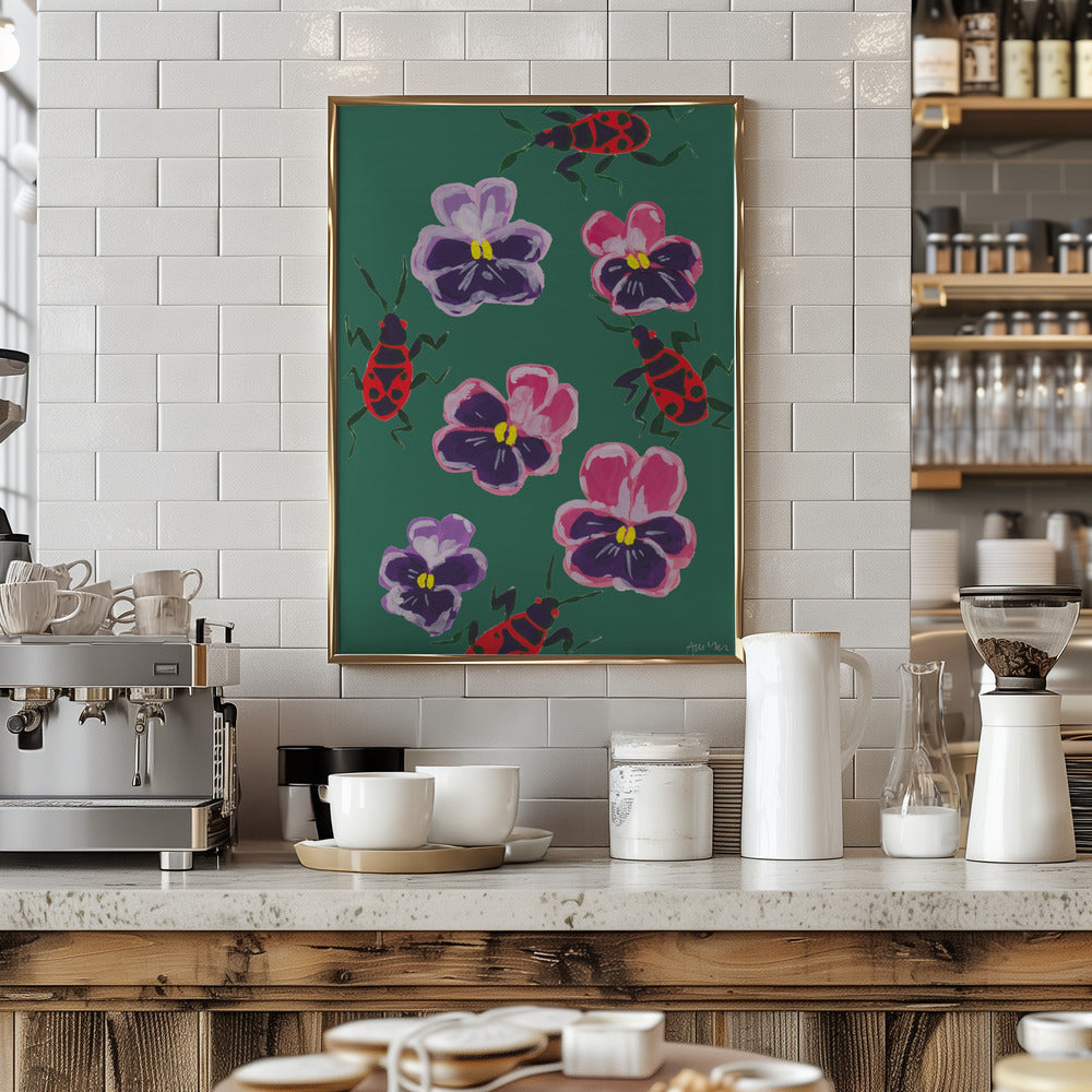 Red Bugs And Pansies - Stretched Canvas, Poster or Fine Art Print I Heart Wall Art