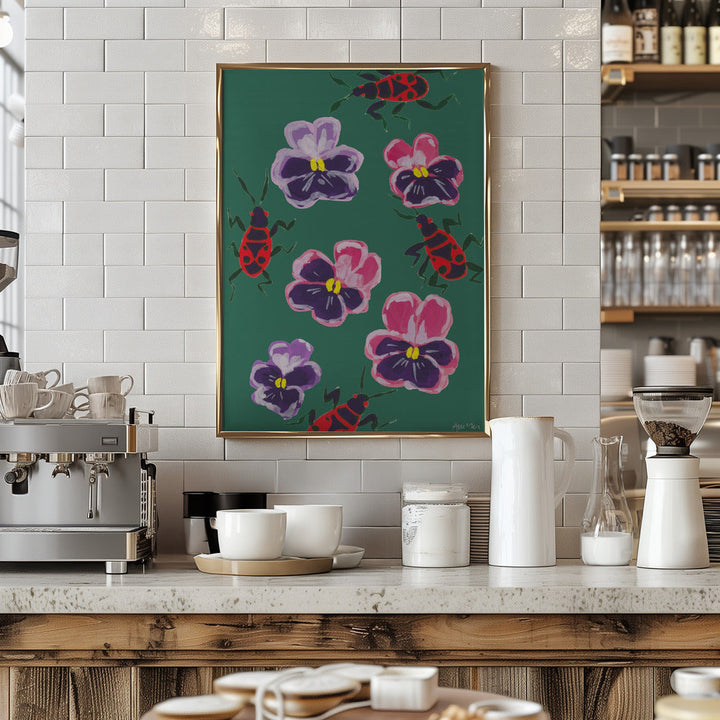 Red Bugs And Pansies - Stretched Canvas, Poster or Fine Art Print I Heart Wall Art