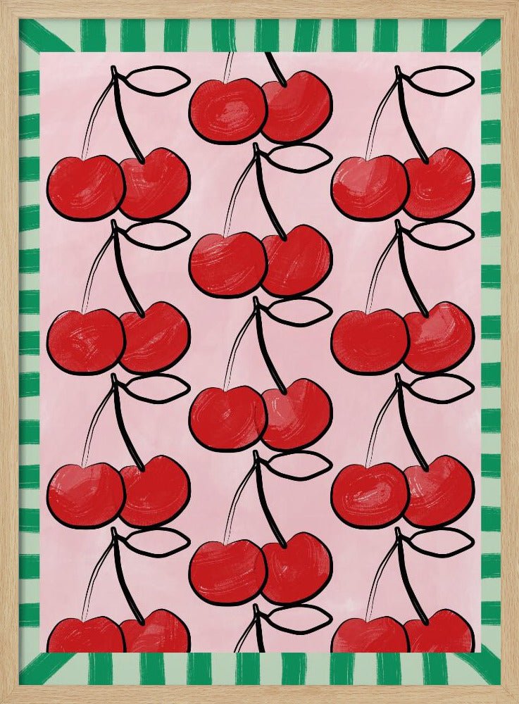 Red Cherries on a Pink - Stretched Canvas, Poster or Fine Art Print - I Heart Wall Art - Poster Print, Canvas Print or Framed Art Print