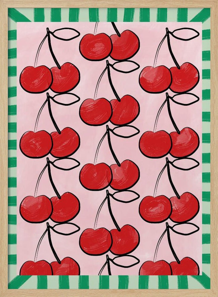 Red Cherries on a Pink - Stretched Canvas, Poster or Fine Art Print - I Heart Wall Art - Poster Print, Canvas Print or Framed Art Print