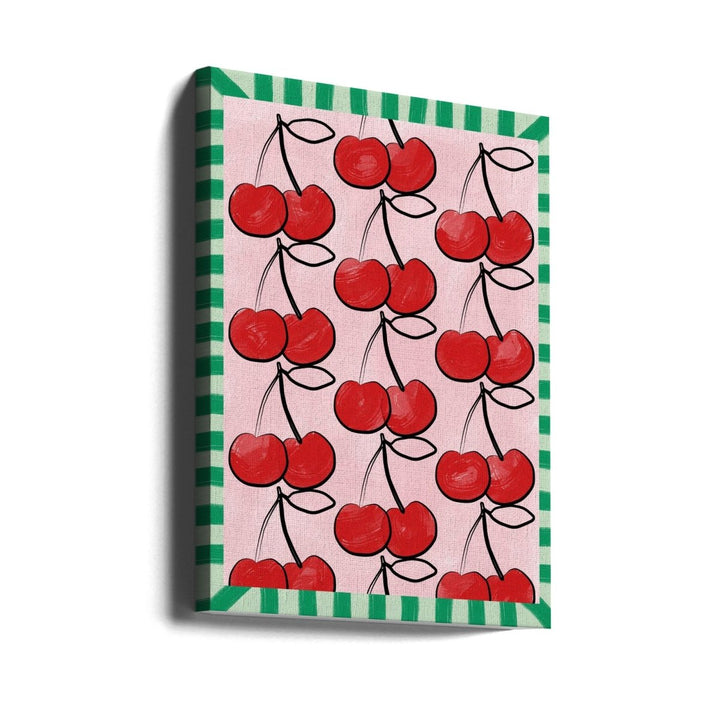 Red Cherries on a Pink - Stretched Canvas, Poster or Fine Art Print - I Heart Wall Art - Poster Print, Canvas Print or Framed Art Print