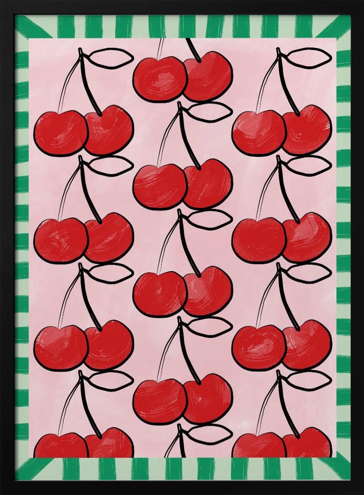 Red Cherries on a Pink - Stretched Canvas, Poster or Fine Art Print - I Heart Wall Art - Poster Print, Canvas Print or Framed Art Print