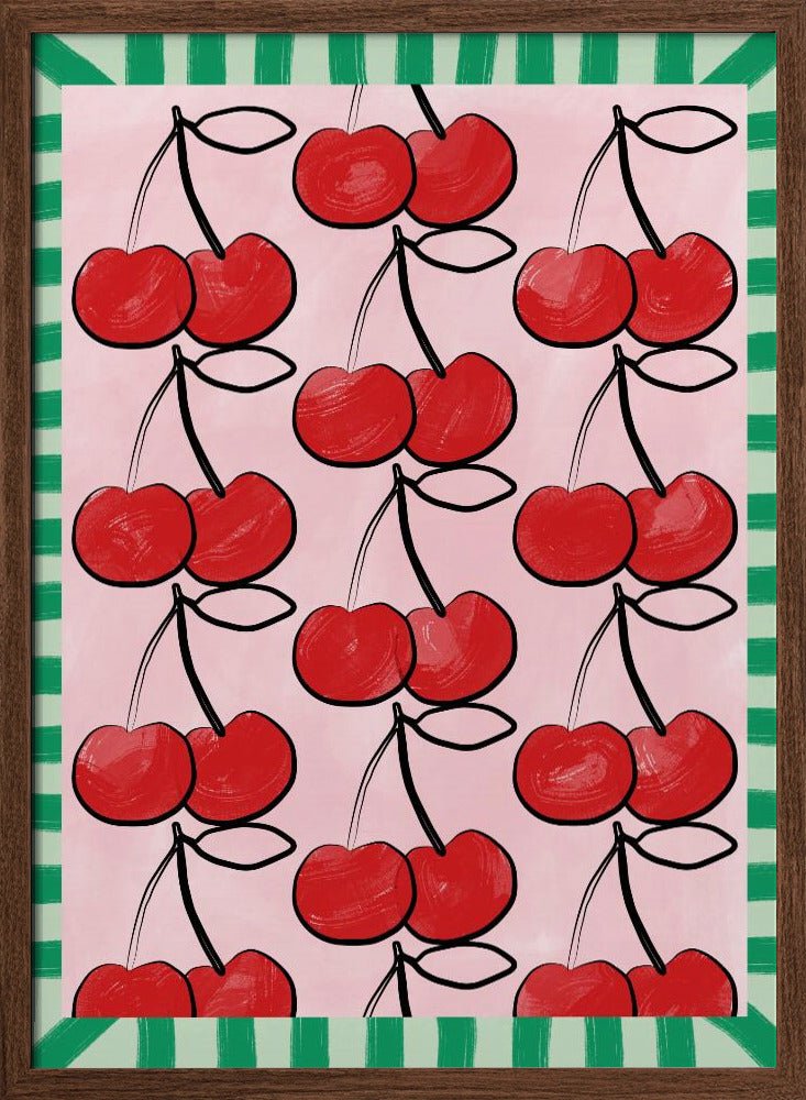 Red Cherries on a Pink - Stretched Canvas, Poster or Fine Art Print - I Heart Wall Art - Poster Print, Canvas Print or Framed Art Print