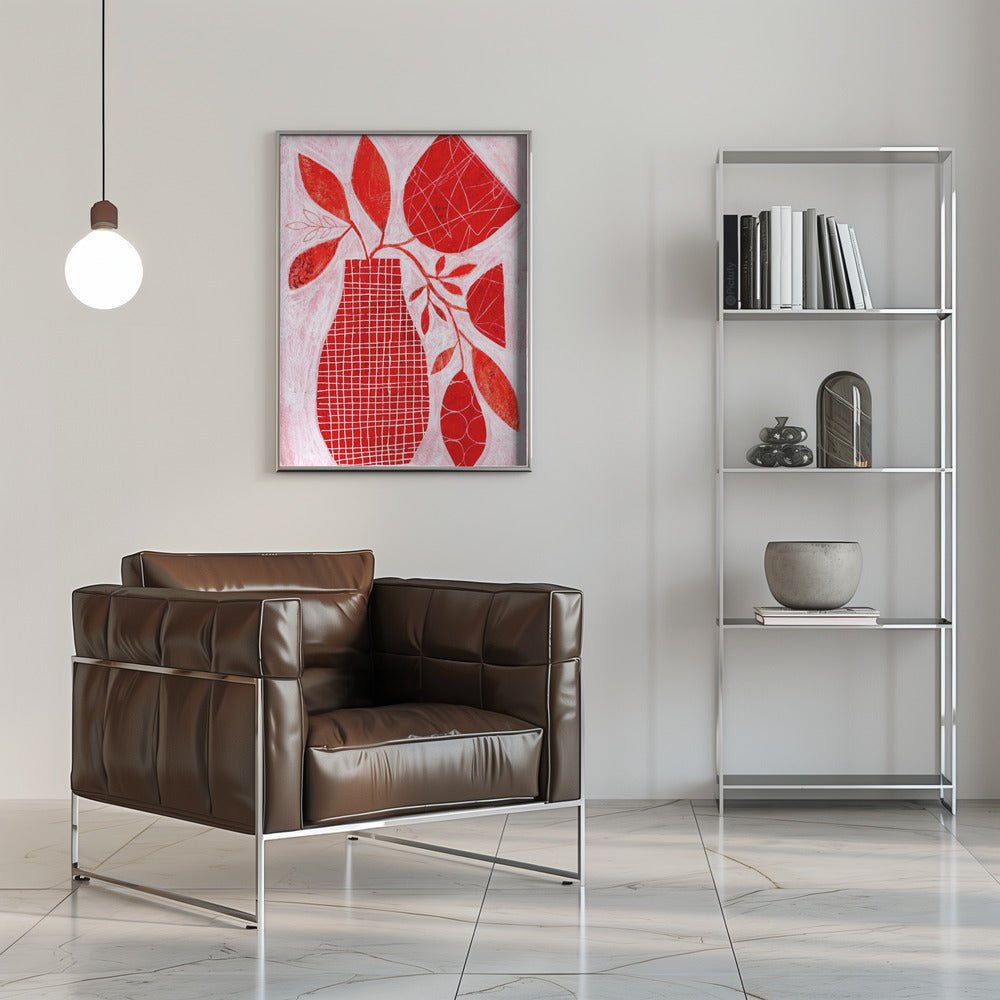 Red Floral Vase - Stretched Canvas, Poster or Fine Art Print - I Heart Wall Art - Poster Print, Canvas Print or Framed Art Print