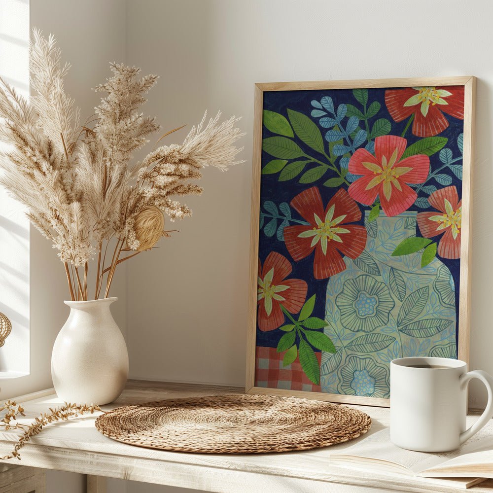Red Flower Still Life - Stretched Canvas, Poster or Fine Art Print - I Heart Wall Art - Poster Print, Canvas Print or Framed Art Print