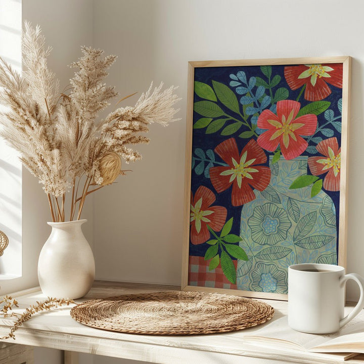 Red Flower Still Life - Stretched Canvas, Poster or Fine Art Print - I Heart Wall Art - Poster Print, Canvas Print or Framed Art Print