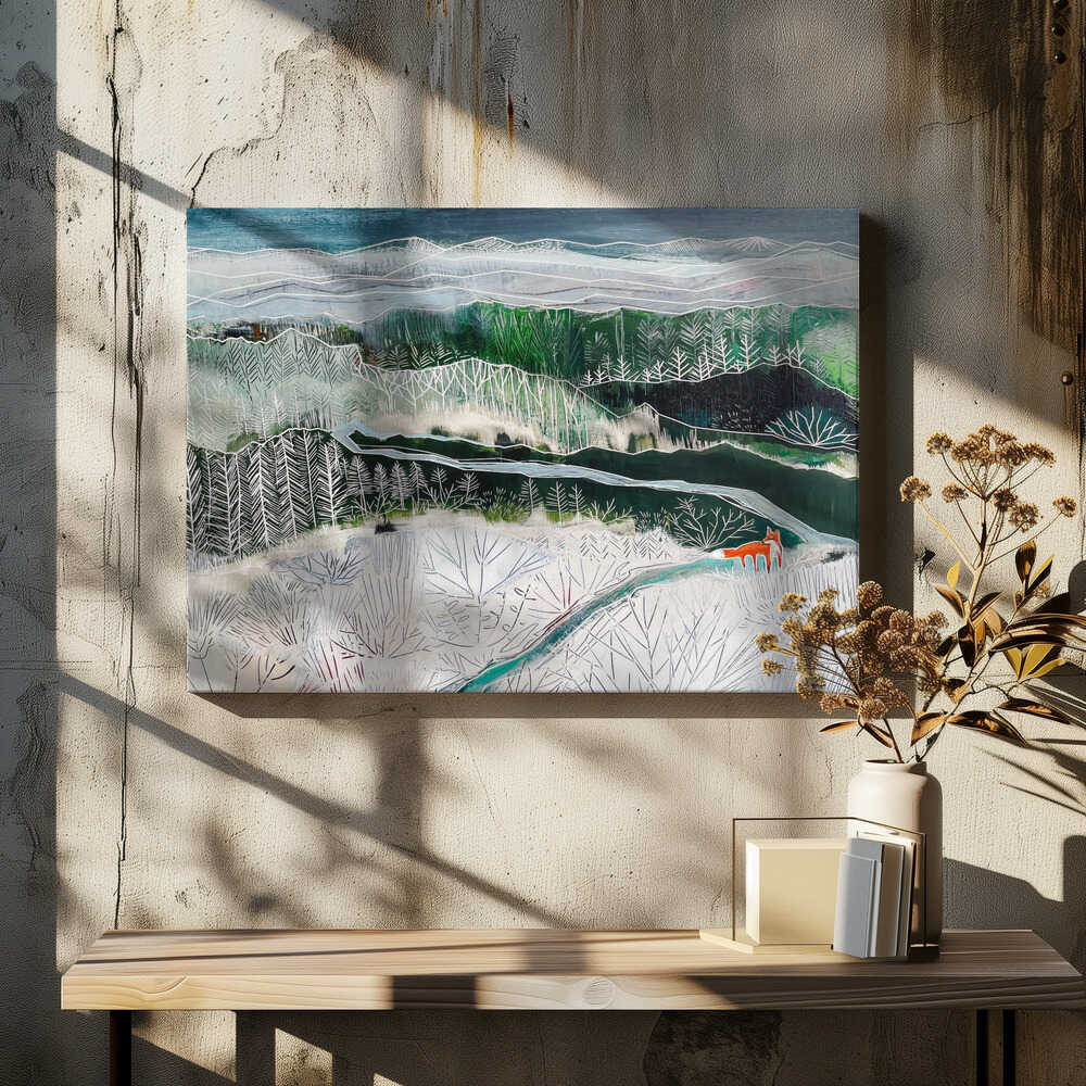 Red Fox Winter Forest - Square Stretched Canvas, Poster or Fine Art Print - I Heart Wall Art - Poster Print, Canvas Print or Framed Art Print